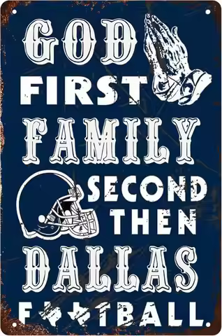 Vintage Sports Poster Metal Football Tin Sign 8x12 Inch—Football God first Family second Then footba