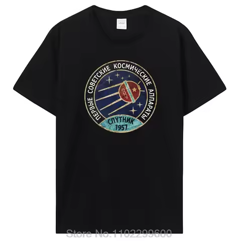 Vintage Russia CCCP Yuri Gagarin T-Shirt Men Group Team Soviet Retro Tees Sputnik Space Exploration 