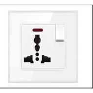 Smatrul Universal Switch Wall Socket White Wall Power Socket Plug with On / Off Glass Panel Ground A