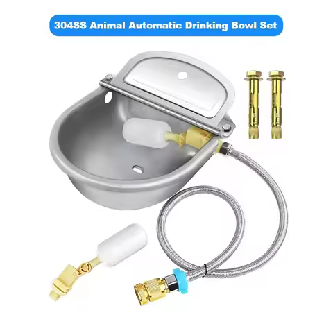 Farm Automatic Drinking Bowl 304 Stainless Steel Water Dispenser with Float Ball 10.6x10x3.9" Animal