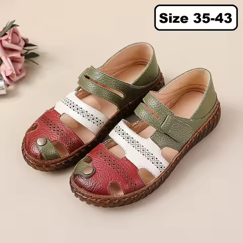 New patches gladiator sandals women's handmade bohemian shoes big size 43 woman real leather sandal 