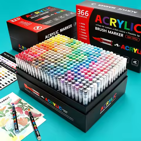 12-366 Color Acrylic Marker Set Liquid Flow Markers with Brush Tip Professional Acrylic Painting Mar