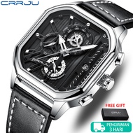 CRRJU Jam Tangan Pria Kasual Vintage Merek Desain Persegi Kulit Fashion Militer Olahraga Kuarsa Taha