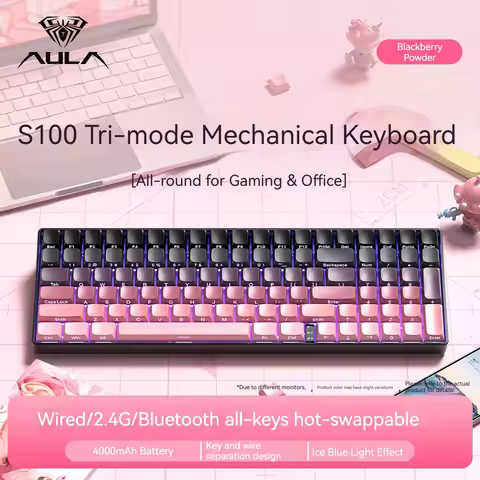 AULA S100 Mechanical Keyboard Custom 100% Layout Backlight Wireless Bluetooth Mechanical Gaming Keyb