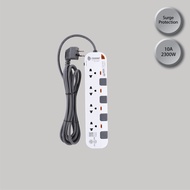 รางปลั๊กไฟ 4 ช่อง 4 สวิตซ์ สีขาว-เทา หัวปลั๊ก 90 องศา รุ่น P4375 WGS - 3 เมตร