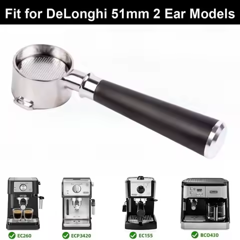 51MM Bottomless Portafilter Two Ears For Delonghi ECP35.31 ECP3420 With 2-Cups Filter Basket Coffee 
