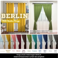 BERLIN Semi Blackout Dim-Out Sunblock Curtain / Langsir FREE Hook or Ring for Sliding Door and Windows