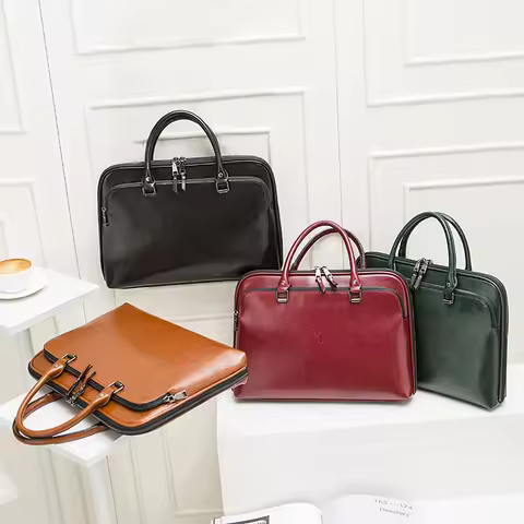Cowhide Women's Briefcase Business Handbag Ladies Genuine Leather Bag 14 Inch Laptop Computer Bag Fe