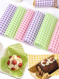 50 張防油食品包裝紙,附彩色網格,適用於漢堡、蛋糕、麵包、馬卡龍、三明治、燒烤、野餐、派對、節日、快餐,顏色隨機