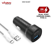 Vivan VCC07 Car Charger 48W Dual Port Fast Charging with Type-C Cable Original