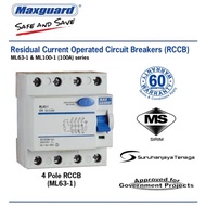 MAXGUARD 2  POLE ELCB / RCCB 25A / 40A / 63A（10mA/30mA / 100mA & 300mA）SIRIM APPROVED (ELCB FUSE)