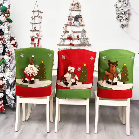 1pc Christmas Chair Cover Hat Chair Cover Santa Claus Xmas Kitchen Table Chair Party Dinner Seat Cov