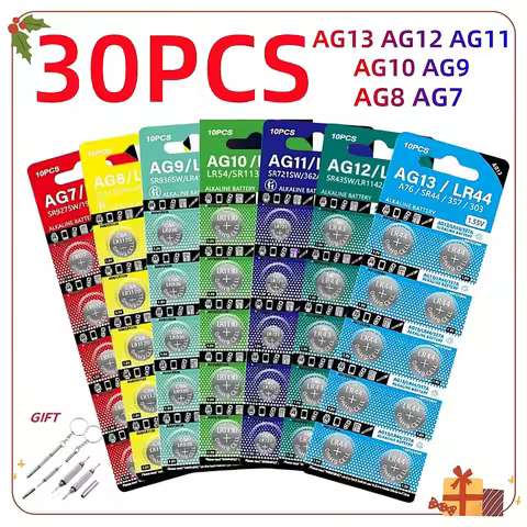 NEW 30PCS ag13 1.55V battery LR44 SR44 AG10 lr1130 AG7 AG8 AG9 AG10 AG11 AG12 Button Batteries LR41 