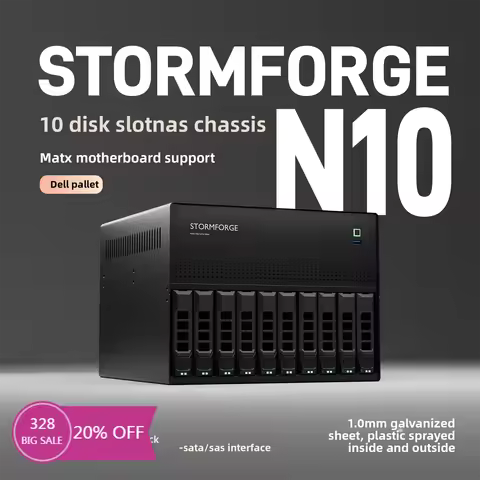 N10 NAS chassis with 10+2 disk slots, MAITX motherboard, black group, Feiniu PCI-E 1U power supply
