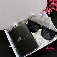 Personalized Black Matte Hip Flask and Men's Sunglass Gift Box Set | Gift Set Ideas | Gift For HIM