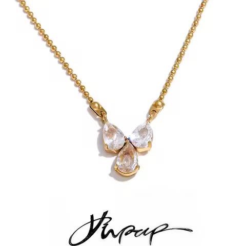 Yhpup Delicate Shiny Cubic Zirconia Necklace Pendant for Women Daily Wear Collar Jewelry