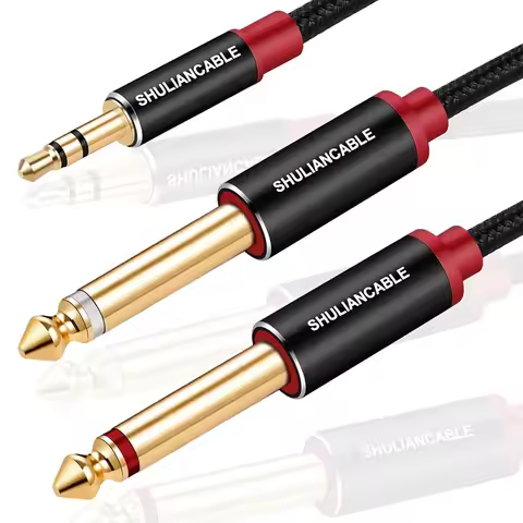Lungfish 3.5mm 1/8" TRS to Dual 6.35mm 1/4" TS Cable, for iPhone, iPod, Multimedia Speakers and Home