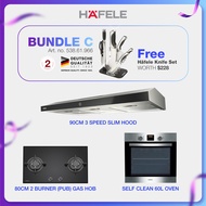 Hafele Promo Bundle C - 90CM Slim Hood + 2 Burners Gas Hob (PUB / TG) + Built In Oven + FREE GIFT Knife set (538.61.966)