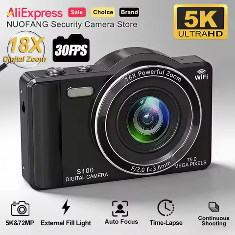 5K 75MP Dual Selfie Lens Autofocus WiFi Digital Camera Teens Compact Portable Beauty Camera Travel V