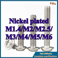 Skru Mesin Kepala Pan Salib Sadur Nikel dgn Washer - Pelbagai Saiz M1.4/M2/M2.5/M3/M4/M5/M6*L=3-30MM