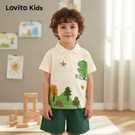 Lovito Boys Buttoned Green Shorts Set Cute Outfit for Spring and Summer L160LD197