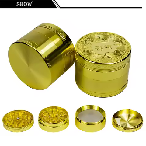 50mm Bitcoin Lucky Herb Grinder Spice Manual Crusher 4 Sections Spice Grinder Cigarette Shredder Kit