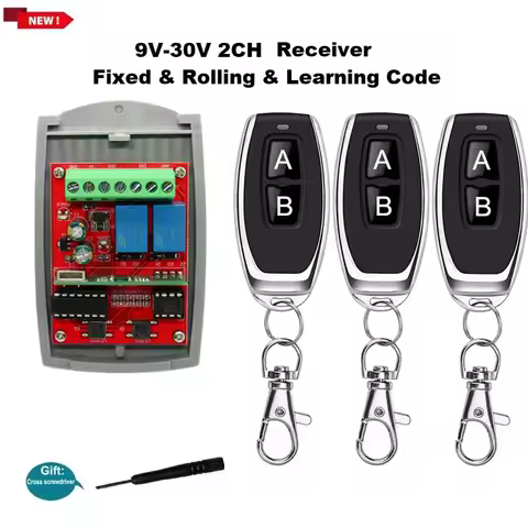 Gate Receiver 300-868MHz AC DC 9-30V Universal Remote Control Garage Door Receiver 2 Channels Gate 4