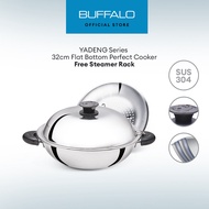 [Official Store] BUFFALO 32cm YADENG Series Flat Bottom Wok BY07 (Free Steamer Rack )