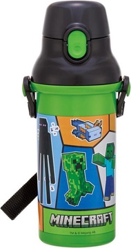 Minecraft - 日本製Minecraft水壼 超輕一按式 水壺直接水樽 常温水樽 (V2 Green) 平行進口 480ML 0.48L