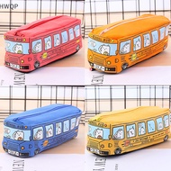 [HWQP]  Bus cute pencil case canvas Stationery box large capacity pen bag Pencil cases  OWOP