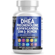 DHEA 200mg Supplement Pregnenolone 100mg for Men & Women with DIM Ashwagandha Boron 6mg Complex Calc