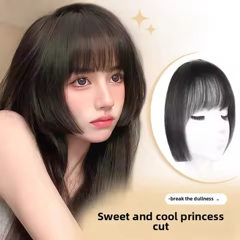 Korean Style Wig Princess Cut Wig Set Bangs Synthetic Wig Female Middle Point Hime Cut Fake Bangs Ba