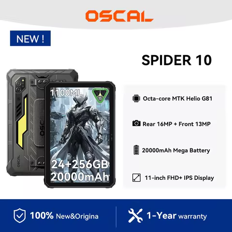 OSCAL SPIDER 10 Rugged Pad, 11'' FHD+IPS 60Hz Display, 8GB 256GB 20000mAh 45W Fast Charging,MTK Dime