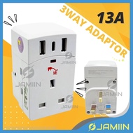 SIRIM 13A 3WAY Adaptor Multi way Adaptor 13A Plug Socket USB Port Easy for 2 Pin Plug Extension Type-C Fast Charge Port