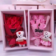 Bouquet Of 7 Roses Scented Soap Scent With A Cute Teddy Bear Soap Flower