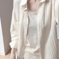 [Echo Chic] Thin Slightly Transparent Tencel Linen Shirt Women Summer Design Casual Loose Blouse Jac