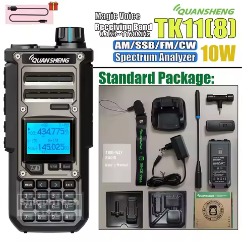 Quansheng TK11(8) Walkie Talkie 10W Dual Band Dual Receive AM SSB FM CW NOAA VHF UHF Spectrum Analyz