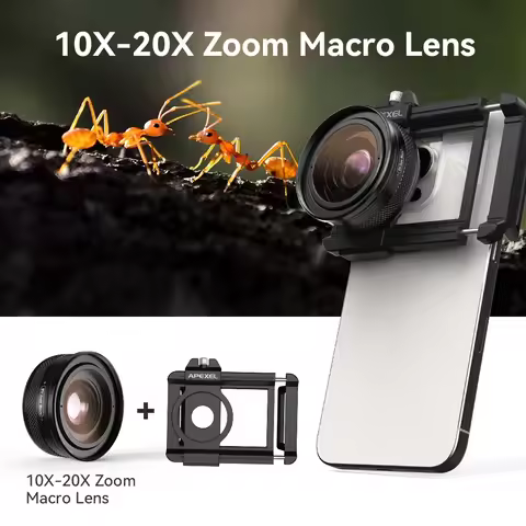 APEXEL 10X-20X Zoom Mobile Phone Macro Lens 37MM Thread Phone Lens Support Eye Macro Photography wit