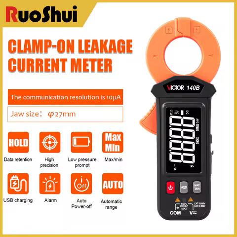 140B Clamp-On Leakage Current Meter 27mm Jaw Resolution 10μA 600V 5999 Counts Current Measurement Te