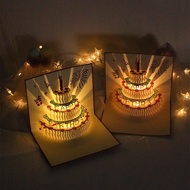 3D Music LED Lighting Birthday Card Pop Up Cake Wish Card Selamat Hari Jadi Lahir Kertas立体蛋糕音乐灯光生日卡