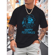 Men's Black Western Cowboy Skull & Tequila Graphic T-Shirt - Short Sleeve Casual Summer Tee with Hap