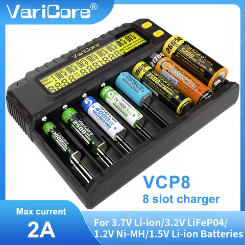 VariCore VCP8 VCP4 Smart Battery Charger for 18650/21700/26650 Li-ion 3.7V LiFePO4 3.2V NiMH 1.2V AA