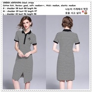 Mini Dress Casual Katun Rajut Korea Import AB934396 Garis Hitam Putih