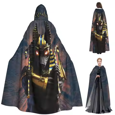 Ancient Egypt God Anubis Egyptian Pharaoh Long Hooded Cloak Witch Medieval Costume Cosplay Cape Hall