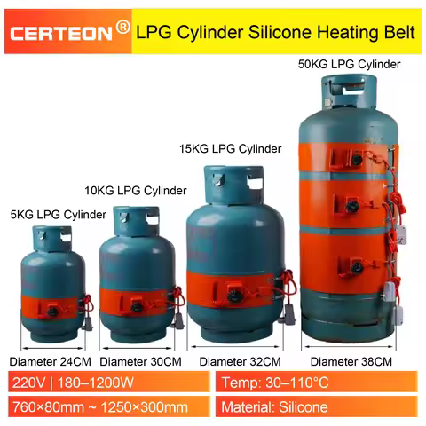 Silicone Gas Cylinder Heating Belt 220V for 5/13/15/50kg LPG Tank with Thermostat 30‑110°C Overheat
