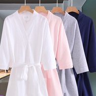 Woman night-robe Spring Autumn Nightgown Loose Waffle Men Women Yukata Beauty Salon Hotel Bathrobe D