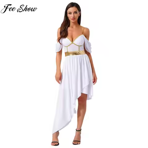 Women Halloween Ancient Greek Roman Athena Aphrodite Goddesses Gladiator Queen Cosplay Costume Metal