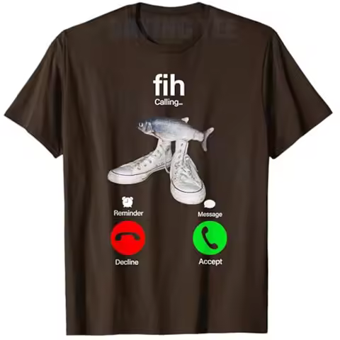 Men's Fashion Fishingman T-Shirt Fih Caliing Remind Me Message Decline Accept Phone Call Fish Sarcas