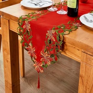 Christmas Embroidered Table Runners Cutwork Green Leaves Holiday Table Linens for Christmas Decorati