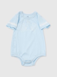 嬰兒裝|Logo純棉小熊印花圓領短袖包屁衣-藍色